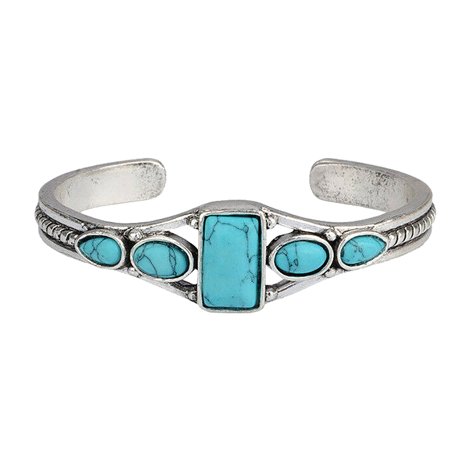 thumbnail image 2 of Boho Vintage Turquesa Grabado Calado Geométrica Pulsera Abierta Pulsera Ajustable, 2 of 2